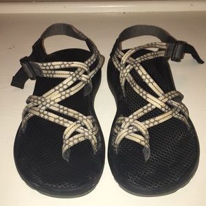 Light Gray and Cream Colored Chacos